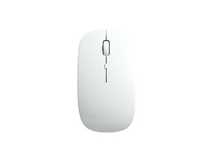 Top-down view of a white, modern, streamlined computer mouse on a black background