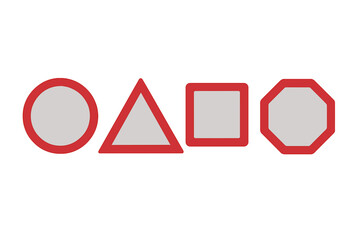 Basic geometric shapes with red borders and light gray fill including circle triangle square octagon