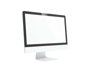 Isolated computer monitor with a blank white screen and silver stand