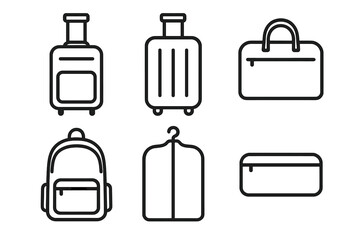 Collection of travel luggage and bags line icons for journey and vacation