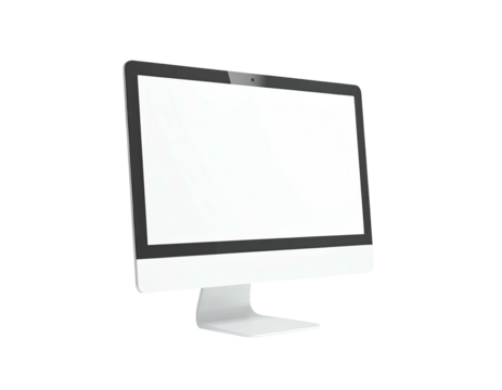 Isolated computer monitor with a blank white screen and silver stand - Powered by Adobe