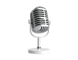 A classic silver microphone, detailed and isolated, against a black background