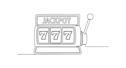 Minimalist retro vintage slot machine 777. Jackpot. Minimalist continuous line drawing isolated on white background