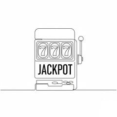 Minimalist retro vintage slot machine 777. Jackpot. Minimalist continuous line drawing isolated on white background