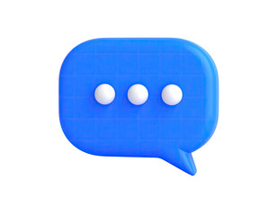 A blue 3D chat bubble with three white dots, against a black background