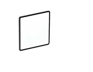 Angled view of a rectangular device with a bright, empty display against black