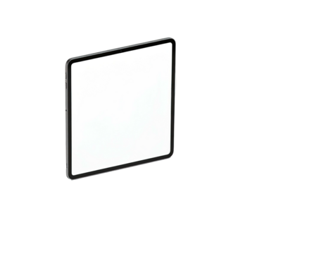 Angled view of a rectangular device with a bright, empty display against black