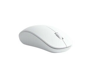 A wireless computer mouse, white, with a scroll wheel, isolated on black