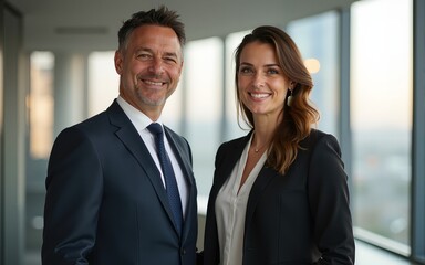 Portrait of two business associates in a luminous office. The ma. High quality