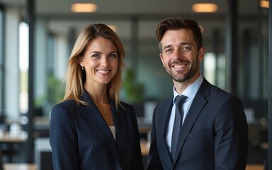 Portrait of two business associates in a luminous office. The ma. High quality