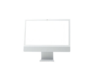 Modern desktop computer against a stark black backdrop with white screen