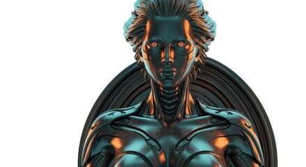 Futuristic Android Goddess Statue With Glowing Eyes