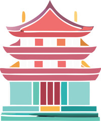 Fototapeta premium Vibrant red and blue asian pagoda temple architecture detailed facade representation