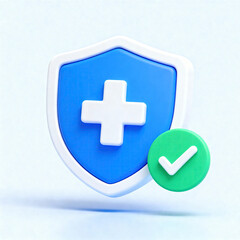 Obraz premium An illustration of a blue healthcare shield with a white cross and a green check mark signifying secure healthcare.
