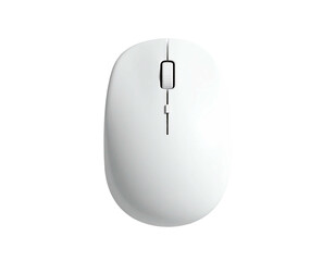Overhead shot of a pristine white computer mouse against a stark black background