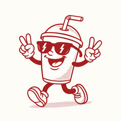 Cool Cartoon Drink Cup Character Vector Illustration With Peace Signs And Sunglasses