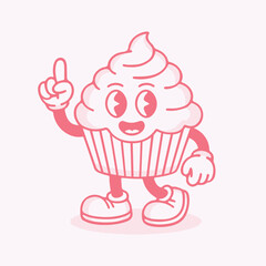 Retro Cartoon Cupcake Character Vector Illustration With Raised Finger Pose