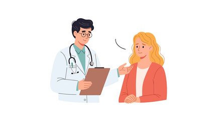 Fototapeta premium A doctor comforting a patient while reviewing medical information on a clipboard.