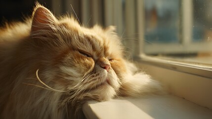 Photo of a Relaxed Cat Basking in Sunlight: