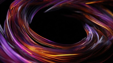 Abstract, swirling strands of color form a circular shape against a deep black backdrop, creating a vibrant aura