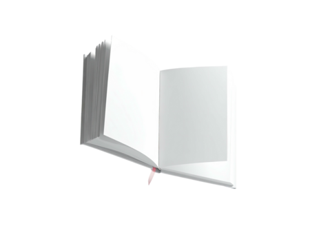 Open book with blank pages floating against black background
