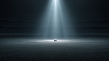 A soccer ball is sitting on a field in the dark