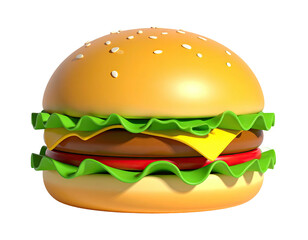 A vibrant, cartoon-style hamburger, meticulously rendered, set against a black backdrop