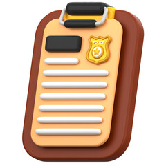 Brown Clipboard Holding Police Report Document with Golden Badge on Transparent Background