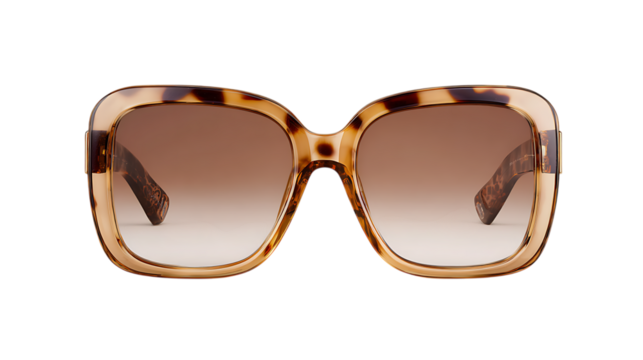 Fashionable tortoise shell oversized square sunglasses isolated on transparent background