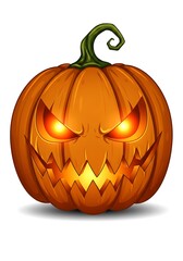 A detailed illustration of a carved pumpkin with glowing eyes and a menacing grin, perfect for Halloween.