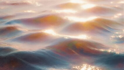 Abstract close-up view of rippling water, sunlit with vibrant hues