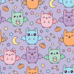 Obraz premium Seamless Halloween bat pattern spooky cute kawaii playful textile vector