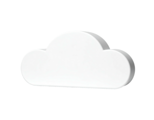 A 3D, simple, white cloud icon against a stark, black background