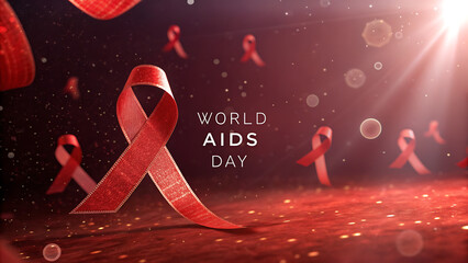 World aids day awareness campaign featuring prominent red ribbons symbolizing solidarity and the fight against hiv and aids