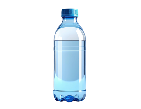 A clear plastic bottle half-filled with water, against a stark black background