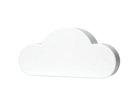 A 3D, simple, white cloud icon against a stark, black background