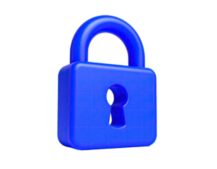 A vibrant blue, 3D rendered padlock, isolated against a black background