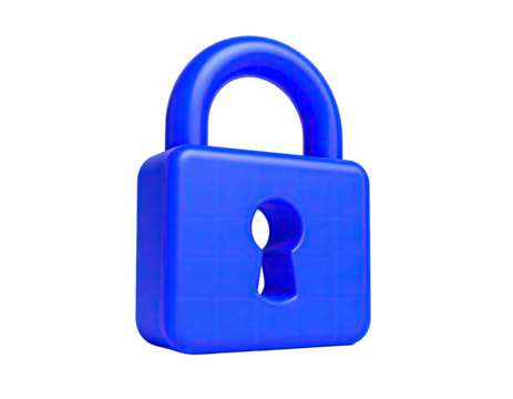 A vibrant blue, 3D rendered padlock, isolated against a black background