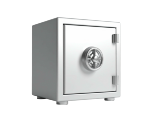 A shiny, metallic safe with a circular dial and a secure, closed door