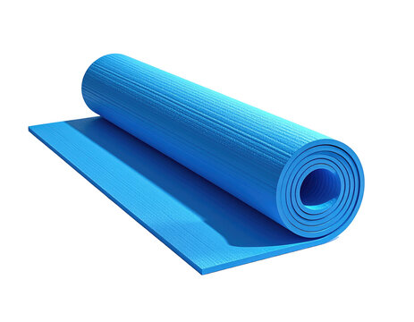 A partially unrolled, bright blue, textured mat for fitness or exercise