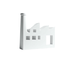 Minimalist white industrial building silhouette on a black background