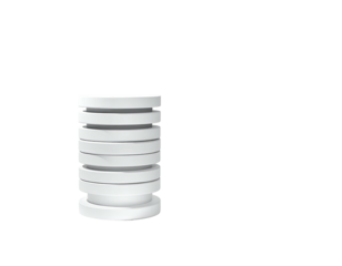 A stack of white, circular discs isolated against a solid black background
