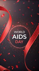 World aids day awareness campaign featuring a red ribbon and falling confetti symbolizing solidarity and remembrance