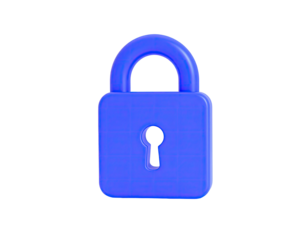 A 3D blue padlock rendered on a black background, symbolizing security