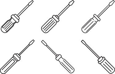 Fototapeta premium set of screwdriver outline vector illustration line&nbsp;art