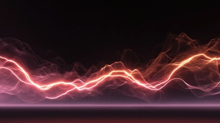 Luminous waveform undulates across a dark space, with glowing orange-red energy bands and a subtle haze