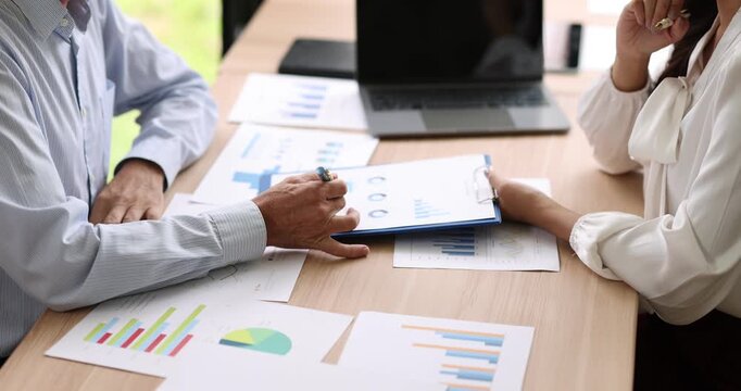 Business planning for budget, payment and research for life insurance. Transaction, accounting and man with woman, pc and mortgage for investment and taxes
