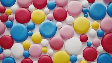 Colorful circles cover white surface. Simple, clean
