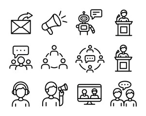 Communication public relations media marketing network icon pack
