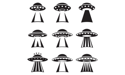 UFO Icons and Alien Abduction Vector Silhouettes – Spaceship, Extraterrestrial & Sci-Fi Clipart
